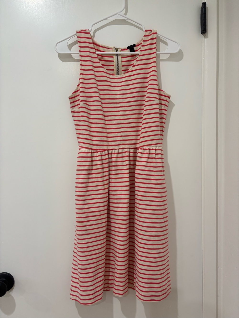 J. Crew Red and White Striped Sleeveless Fit-and-Flare Dress